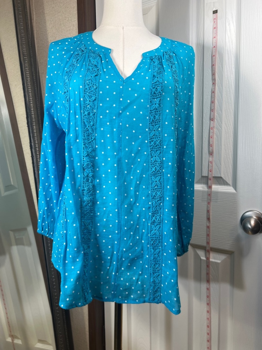 Counterparts Turquoise Polka Dot Tunic with Lace Panels